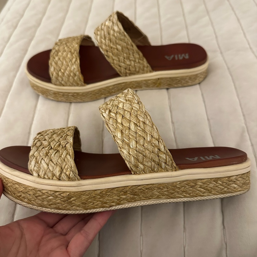 MIA Tan Espadrille Shoes with Basket-Weave Straps